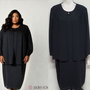 Montee Collection NWT Black Chiffon Floral Beaded Long Sleeve Top Maxi Dress Set